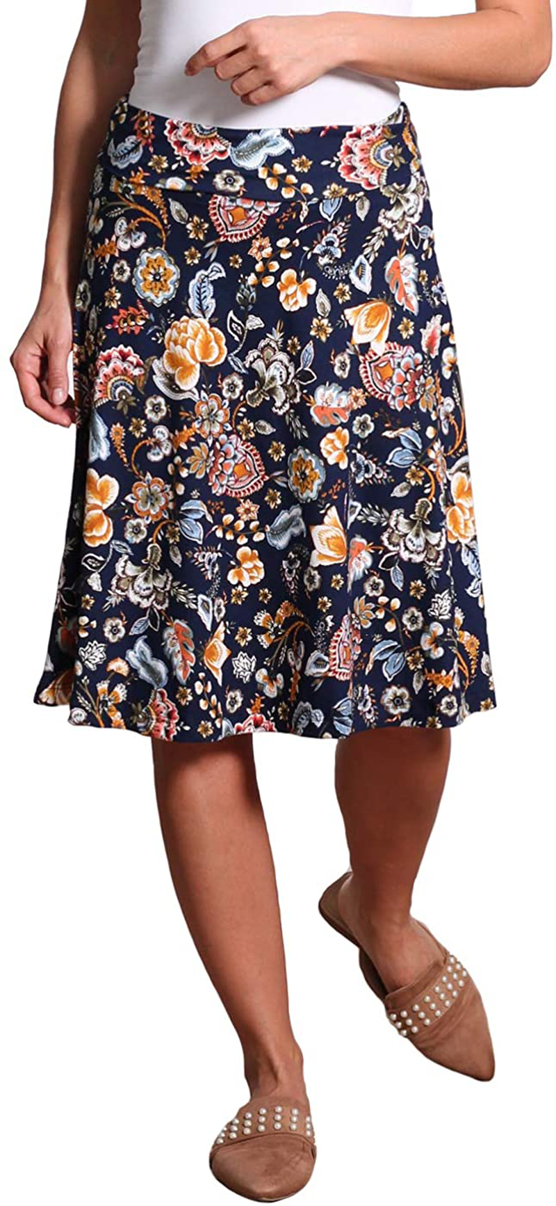 Popana Womens Casual Knee Length A-Line Stretch Midi Skirt Plus Size Made in USA
