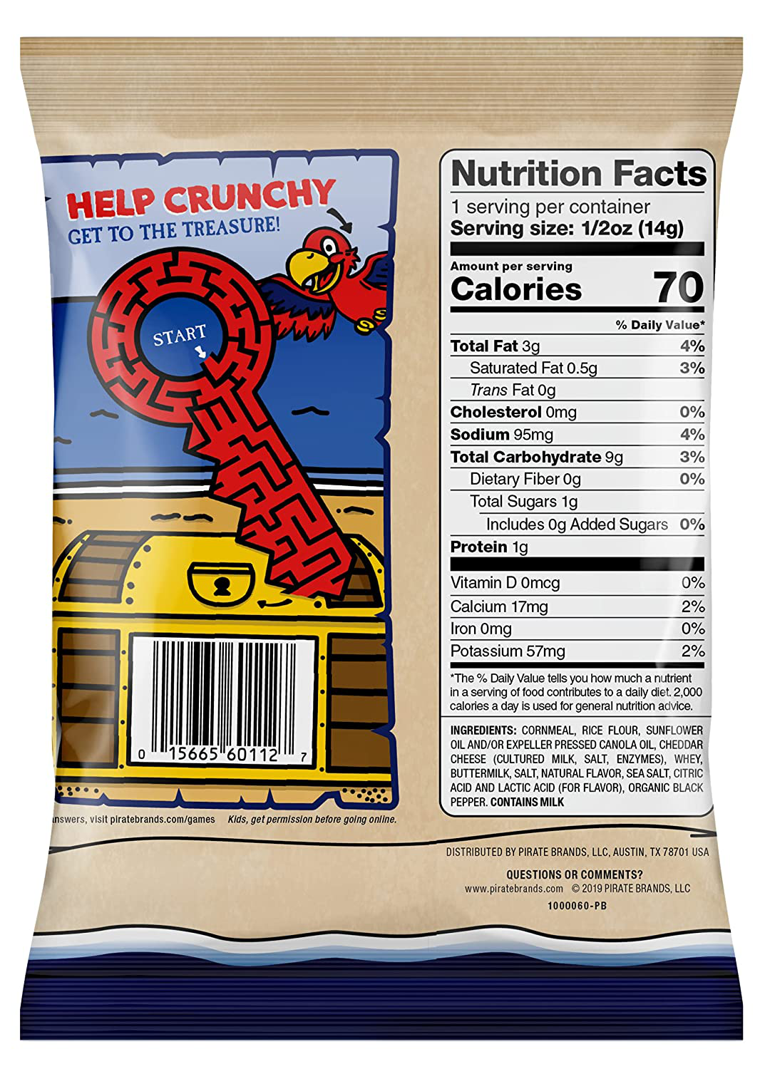 Pirate's Booty Aged White Cheddar Cheese Puffs, 24ct, 0.5oz Snack Size Bags, Gluten Free, Healthy Kids Snacks, 100 Calorie Snack Packs