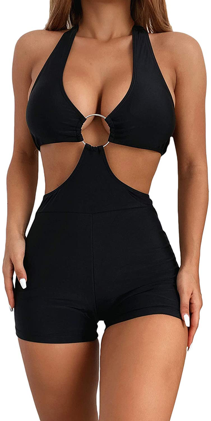SheIn Women's One Piece Swimsuit Cut Out Halter Backless High Waisted Bathing Suit