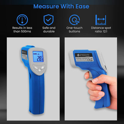 Etekcity Gun Non-contact-58°F ~1022°F (-50°C ~ 550°C) ith Adjustable Emissivity & Max Measure for Meat Refrigerator Pool Oven, Blue