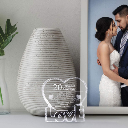 YWHL 20 Year 20th Wedding Anniversary Crystal Sculpture Keepsake Gifts for Her Wife Girlfriend Him Husband (20 Year)