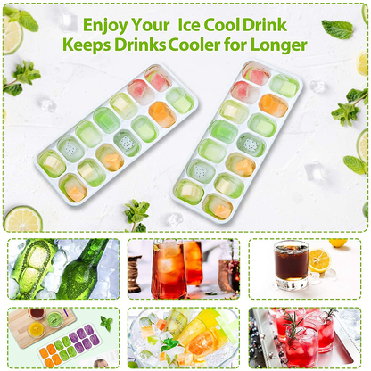 DOQAUS Ice Cube Trays 4 Pack, Easy-Release Silicone & Flexible 14-Ice Cube Trays with Spill-Resistant Removable Lid, LFGB Certified and BPA Free, for Cocktail, Freezer, Stackable Ice Trays