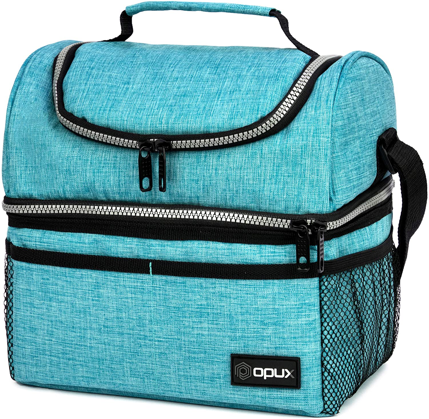 Insulated Dual Compartment Lunch Bag for Men, Women | Double Deck Reusable Lunch Box Cooler with Shoulder Strap, Leakproof Liner | Medium Lunch Pail for School, Work, Office (Charcoal Gray)