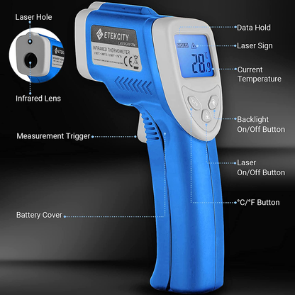 Etekcity Gun Non-contact-58°F ~1022°F (-50°C ~ 550°C) ith Adjustable Emissivity & Max Measure for Meat Refrigerator Pool Oven, Blue