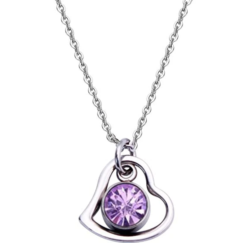 Women's Stainless Steel Birthstone Heart Necklace 
