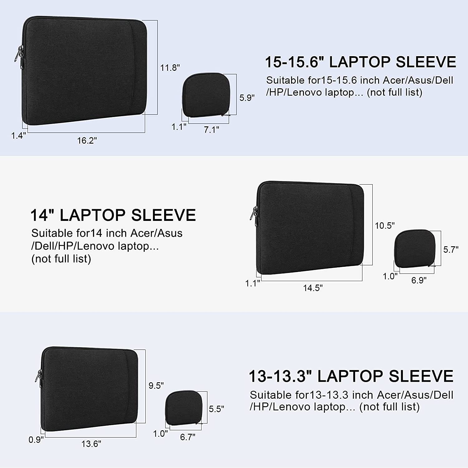 14 Inch Laptop Sleeve Case Waterproof Portable Laptop Case with Accessory Bag Protective Tablet Laptop Bag Compatible with 14" MacBook Air/Pro,14" HP/Dell/Asus /Acer/MSI Notebook, Black