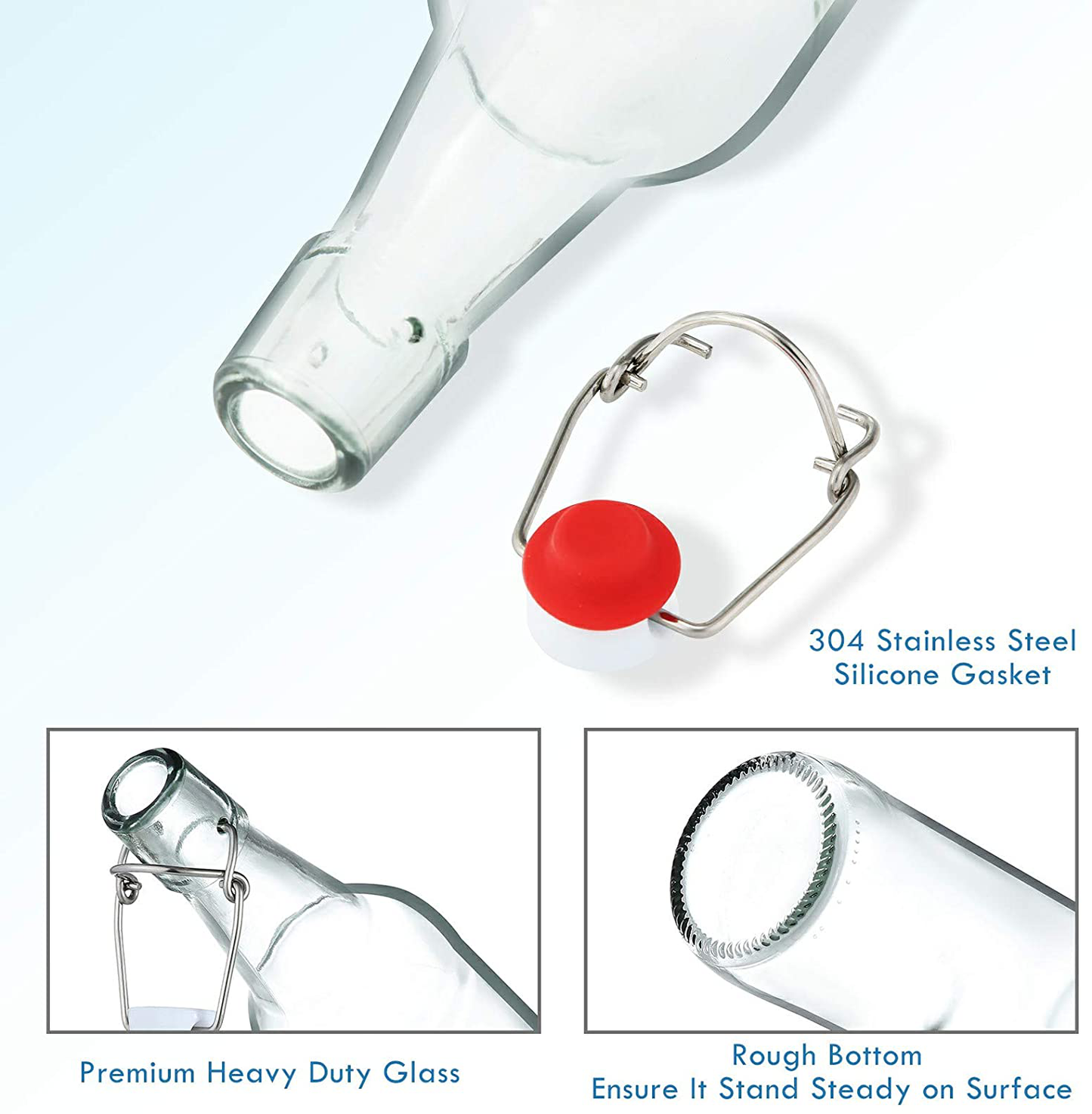 YEBODA Clear Glass Beer Bottles for Home Brewing with Easy Wire Swing Cap & Airtight Silicone Seal 16 oz- Case of 6