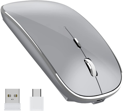 Halpilt Wireless Mouse Rechargeable, Portable, Silent Click USB-A Type-C Dual Mode 3 Adjustable DPI Business Office Leisure Home Small Mouse (Q23S Grey)