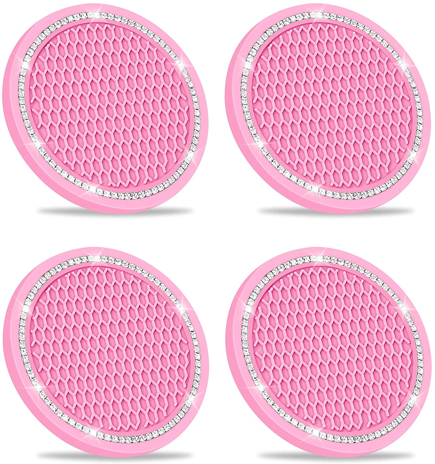 Bling Car Coaster, SHANSHUI 6 Pack Universal Vehicle Cup Holders for Car Cute Silicone Anti-Slip Insert Coaster Crystal Rhinestone Interior Accessories Suitable for Most Cars (Black/ 6Pcs)