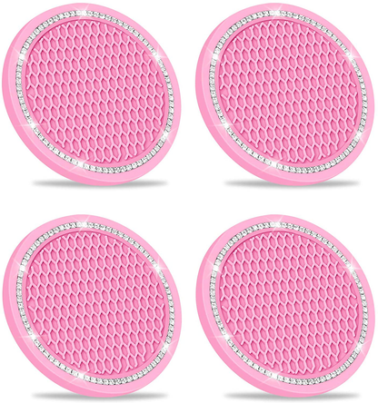 Bling Car Coaster, SHANSHUI 6 Pack Universal Vehicle Cup Holders for Car Cute Silicone Anti-Slip Insert Coaster Crystal Rhinestone Interior Accessories Suitable for Most Cars (Black/ 6Pcs)