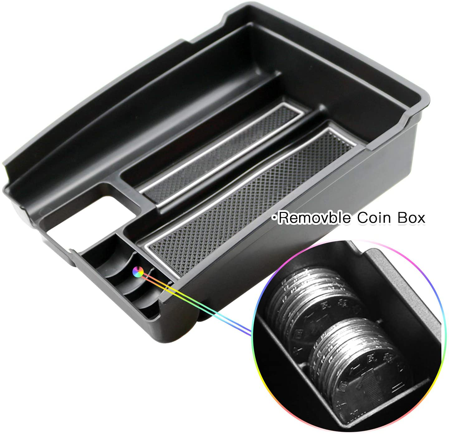 SKTU Compatible with 2014-2018 X-Trail Rouge Center Console Storage Box Organizer Container Armrest Insert Organizer ABS Tray Pallet with USB Hole and Coin Holder (White)