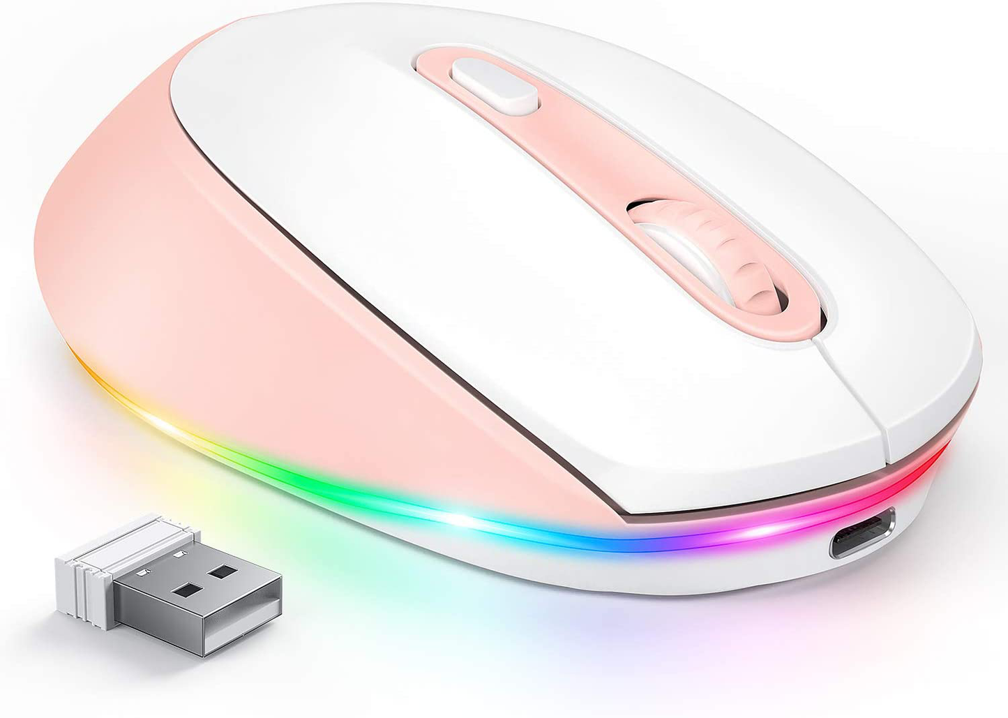 seenda Wireless Mouse, Ultra Quiet LED Light Up Mouse with USB Receiver, Rechargeable Cordless Mice and 3 Adjustable DPI for PC Laptop Computer Chromebook, Mint Green