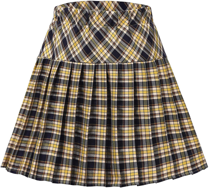 Women's Elastic Waist Plaid Pleated Skirt Tartan Skater School Uniform Mini Skirts