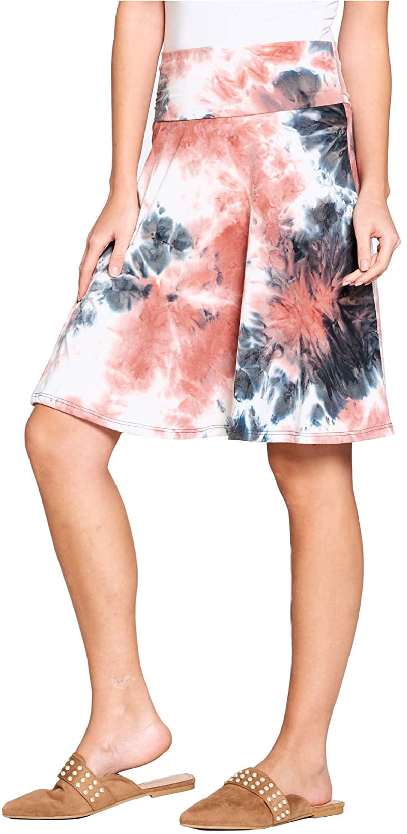 Popana Womens Casual Knee Length A-Line Stretch Midi Skirt Plus Size Made in USA