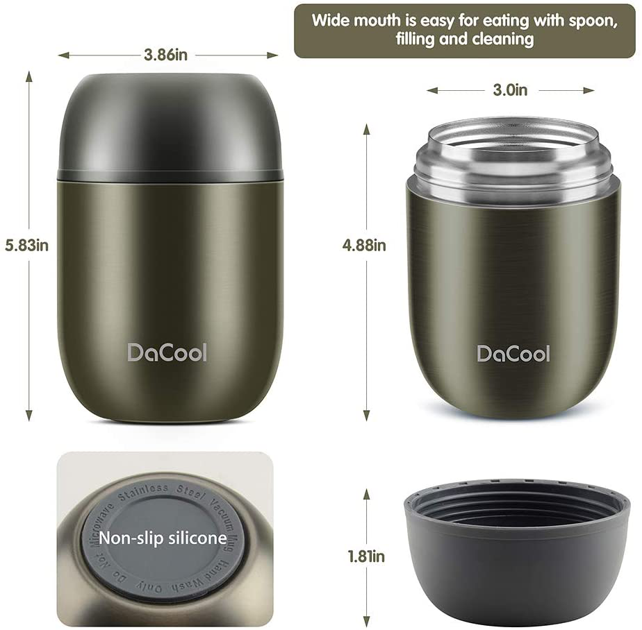 Insulated Lunch Container DaCool Hot Food Jar 16 oz Stainless Steel Vacuum Bento Lunch Box for Kids Girls Adult with Spoon Leak Proof Hot Cold Food for School Office Picnic Travel Outdoors - Pink