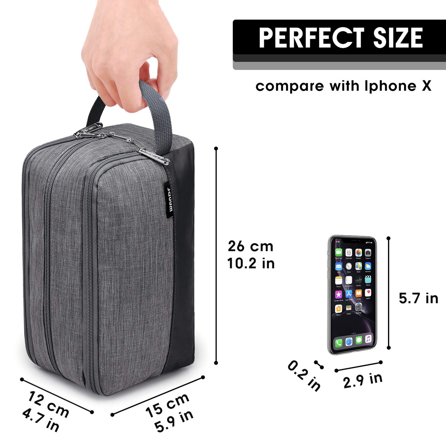 Toiletry Bag Small Nylon Dopp Kit Lightweight Shaving Bag for Men and Women (Denim Grey)