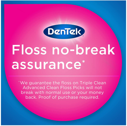 DenTek Triple Clean Advanced Clean Floss Picks, No Break & No Shred Floss, 150 Count, 6 Pack