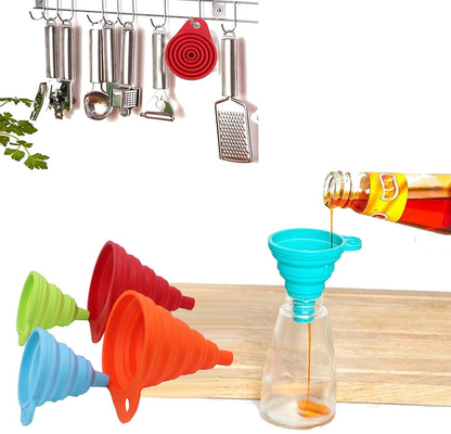 KongNai Silicone Collapsible Funnel Set of 4, Small and Large, Kitchen Gadgets Foldable Funnel for Water Bottle Liquid Transfer Food Grade