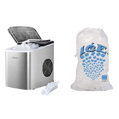 Self-Cleaning Countertop Ice Machine with Ice Scoop and Basket 