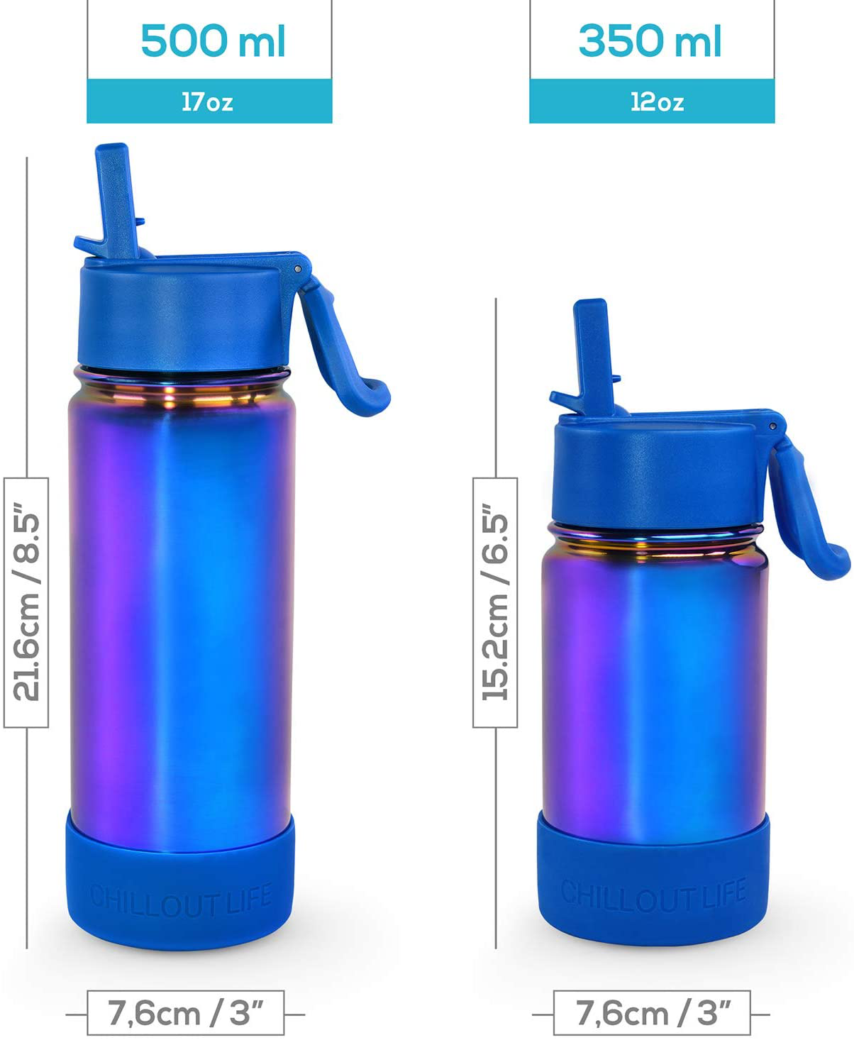 CHILLOUT LIFE 17 oz Insulated Water Bottle with Straw Lid for Kids and Adult + 20 Cute Waterproof Stickers - Perfect for Personalizing Your Kids Metal Water Bottle