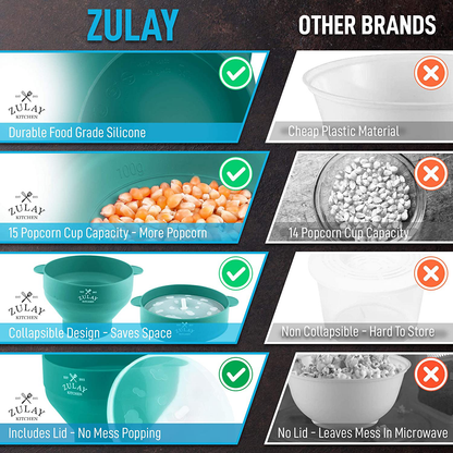 Zulay Kitchen Microwave Popcorn Popper Collapsible, BPA Free Silicone Popcorn Popper Microwave Collapsible Bowl, Quick & Easy Popcorn Popper Silicone Microwave (Aqua)