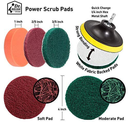 Holikme 20Piece Drill Brush Attachments Set, Scrub Pads & Sponge, Buffing Pads, Power Scrubber Brush with Extend Long Attachment, Car Polishing Pad Kit