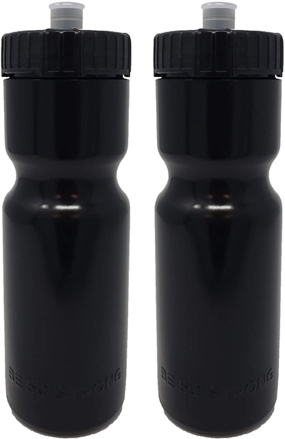 50 Strong Sports Squeeze Water Bottle 2 Pack – 22 oz. BPA Free Easy Open Push/Pull Cap – USA Made (Blue/Black)