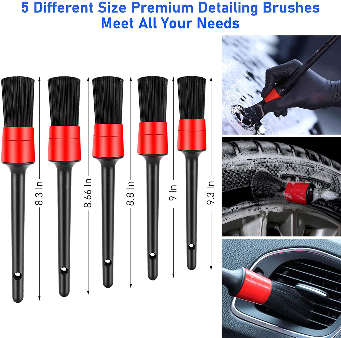 Jaronx 15 PCS Car Wheel & Tire Brush Set, 17 Inches Long Handle Rim Wheel Brush, Short Handle Wheel Brush, Detailing Brushes, Wash Mitt, Vent Duster, Wax Applicator Pads, Washing Towels, Wire Brushes