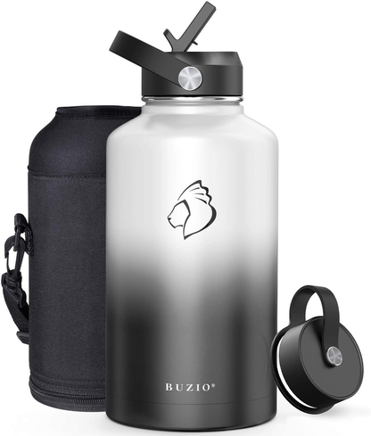 BUZIO Insulated Water Bottle with Straw Lid and Flex Cap, 32oz, 40oz, 64oz, 87oz Modern Double Vacuum Stainless Steel Water Flask, Cold for 48 Hrs Hot for 24 Hrs Simple Thermo Canteen Mug,BPA-Free