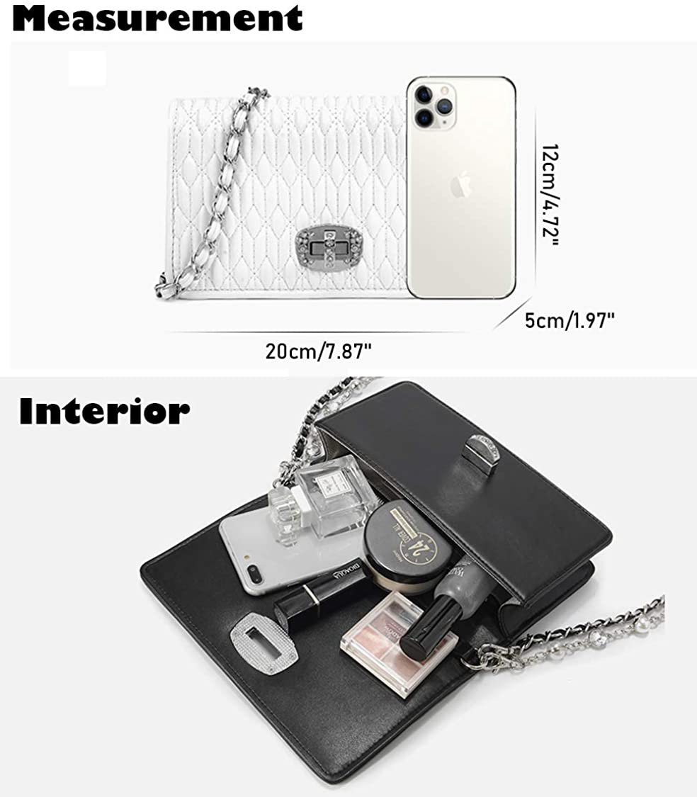 Women's Quilted Purses and Handbags Genuine Leather Quilted Chain Purse Shoulder Bag Small Crossbody Bag Purse