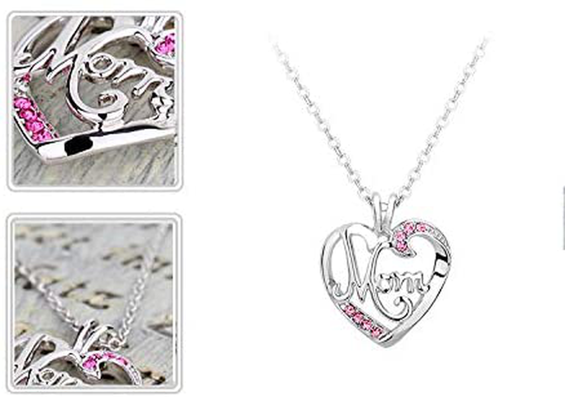 Mom Gifts Heart Necklace from Kids Silver Love Heart Pendant Necklace for Mom Jewelry Gifts Red Rhinestone Necklace Birthday Christmas Gifts for Mom Mother