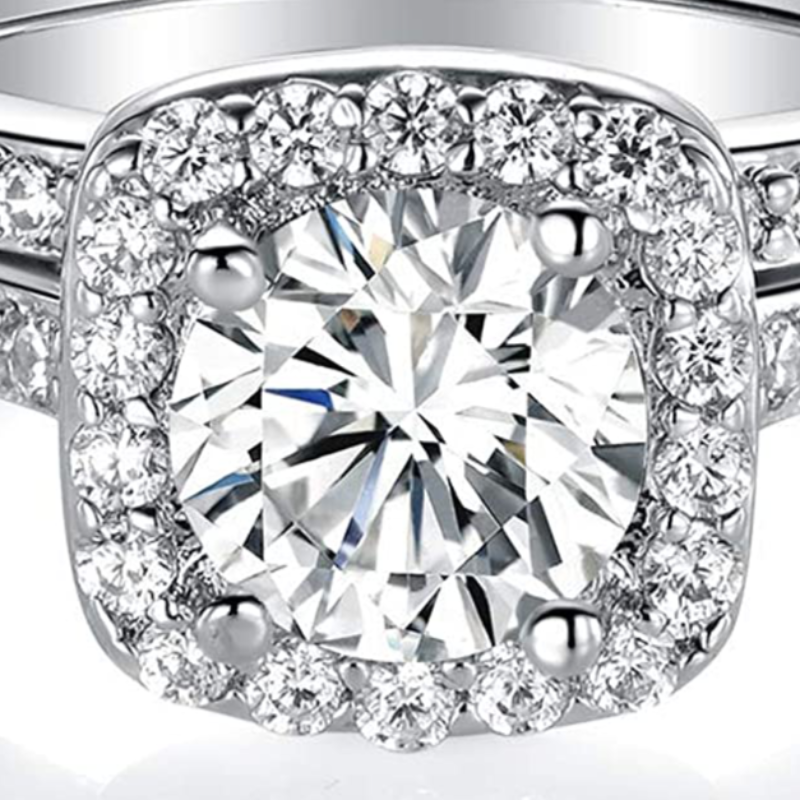 Women's 18K White Gold Plated CZ 2-In-1 Halo Eternity Ring 