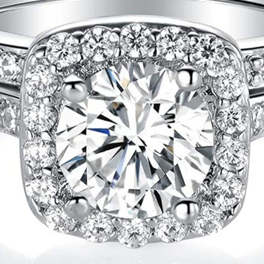 Women's 18K White Gold Plated CZ 2-In-1 Halo Eternity Ring 