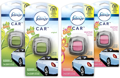 Febreze Car Air Freshener Vent Clips, 2 Gain Original and 2 Gain Island Fresh Scents, Odor Eliminator, 4 Count