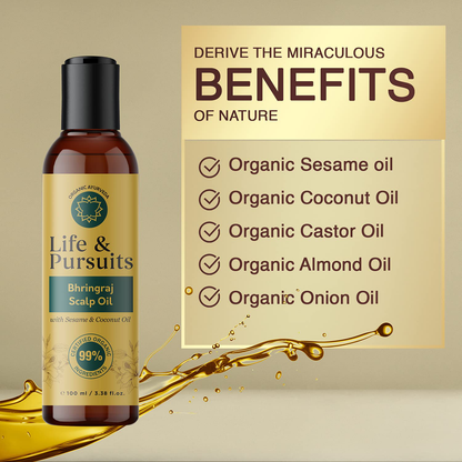 Life & Pursuits Organic Hair Growth Oil (6.76 fl oz) - Ayurvedic Scalp Therapy Oil for Healthy Hair, Goodness of Bhringraj, Amla, Coconut, Sesame, Almond, Onion, & Castor Oil
