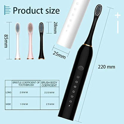 Rechargeable Sonic Electric Toothbrush - 6 Optional Modes IPX7 USB Fast Charging with 2 min Build in Timer & 4 Replacement Brush Heads