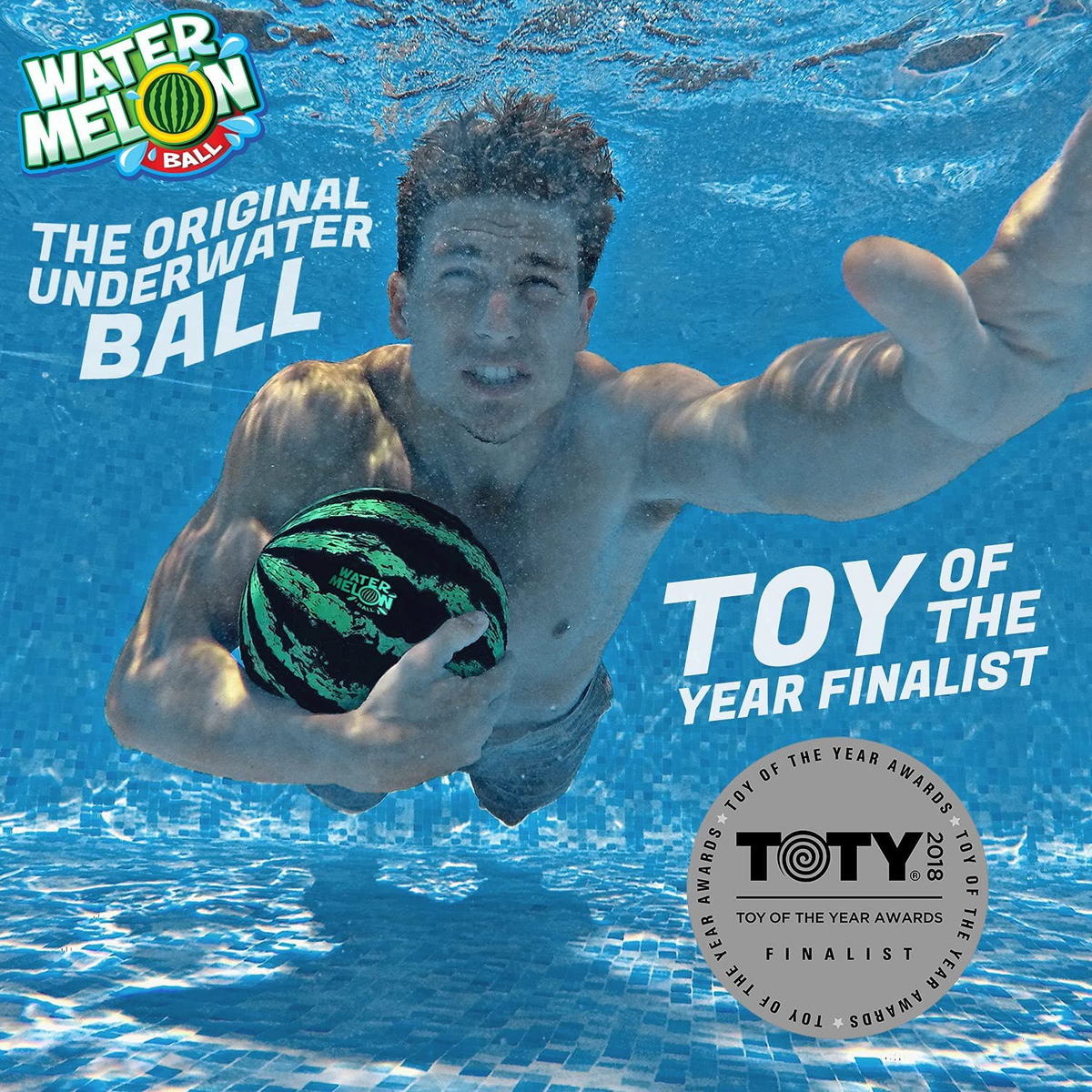 Watermelon Ball – The Ultimate Swimming Pool Game | Pool Ball for Under Water Passing, Dribbling, Diving and Pool Games for Teens, Kids, or Adults | 9 in. Ball Fills with Water