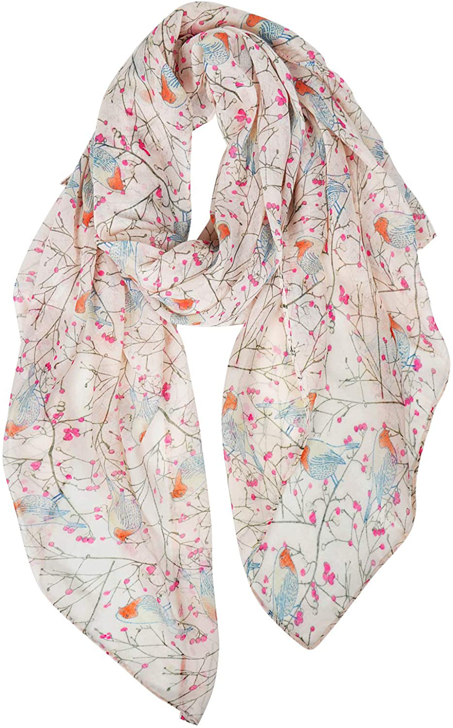 GERINLY Scarfs for Women Lightweight Floral Birds Print Cotton Scarves and Wraps for Holiday