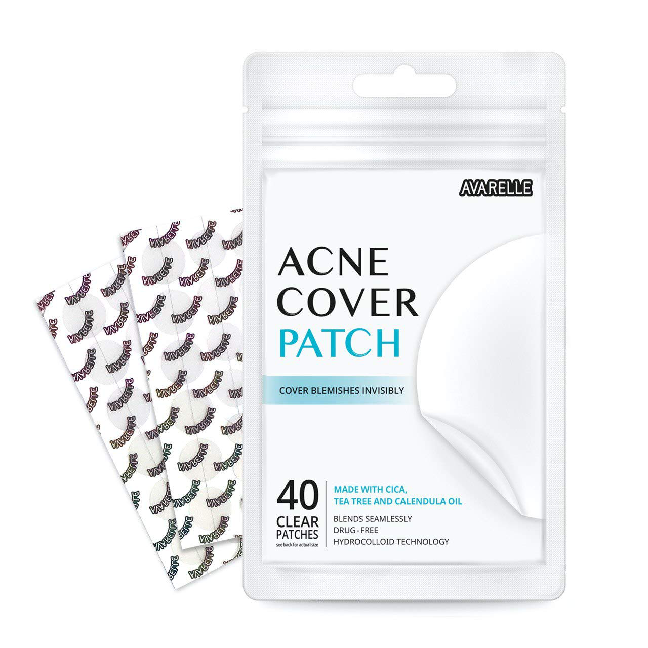 Avarelle Acne Pimple Patch (40 Count) Absorbing Hydrocolloid Spot Treatment with Tea Tree Oil, Calendula Oil and Cica, Certified Vegan, Cruelty Free (VARIETY / 40 COUNT)