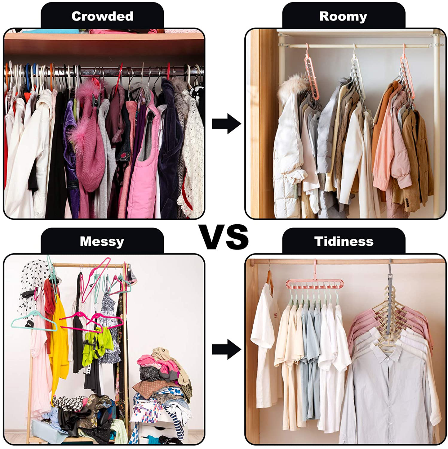 Closet Organizers and Storage, Pack of 6 Multifunctional Closet Organizer Magic Space Saving Hangers with 9 Holes Closet Storage Organization for Wardrobe Heavy Clothes,Shirts,Pants,Dresses,Coats