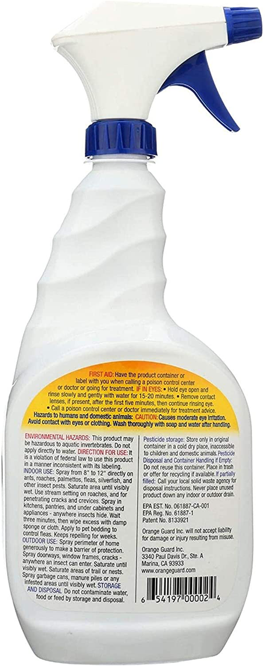 ORANGE GUARD Home Pest Control Spray - Kills and Repels Ants, Roaches, Fleas and More - Water Based Indoor/Outdoor Natural Organic Formula - 32 fl oz