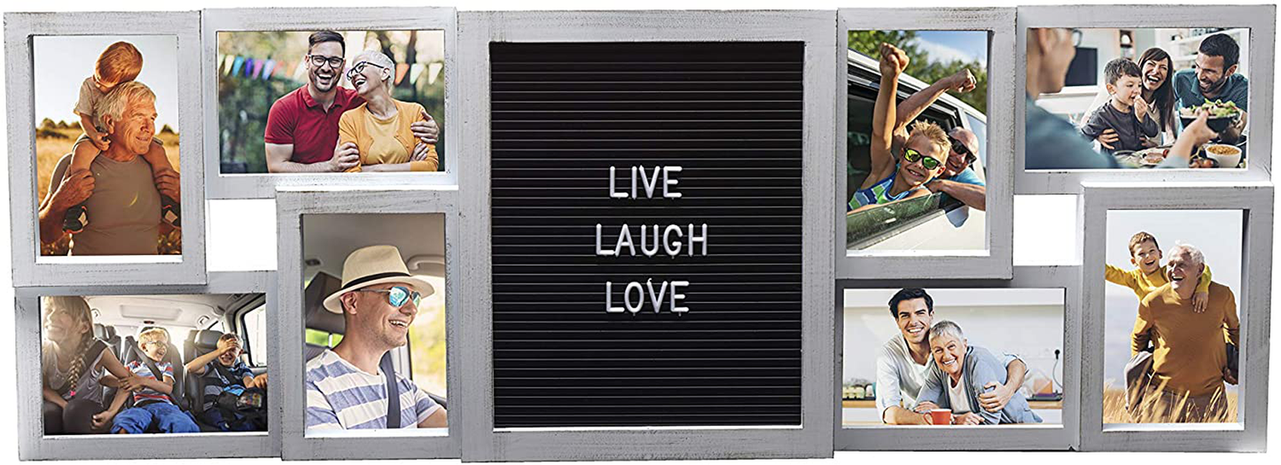 Melannco Customizable Letterboard 8-Opening Photo Collage, 19 x 17 inch,Distressed Black