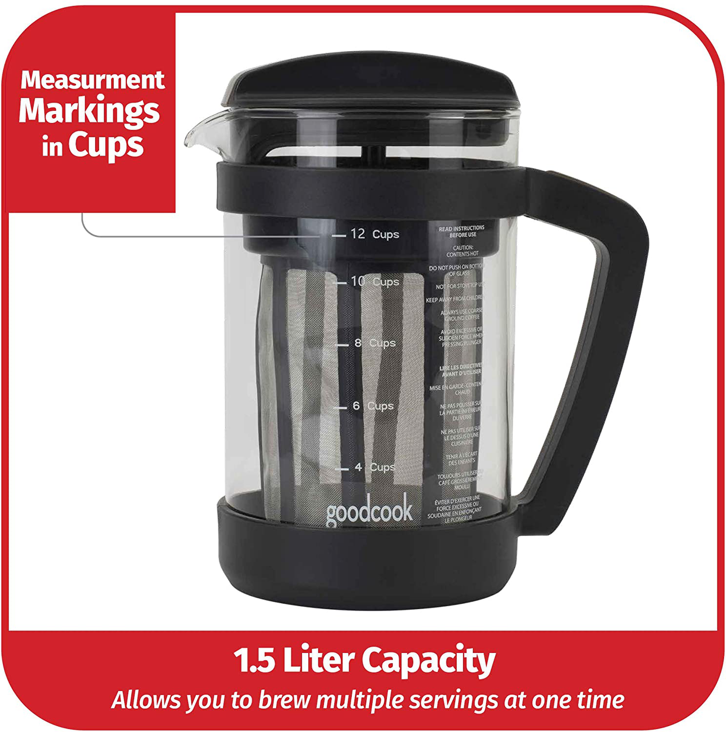 Goodcook Koffe 1.5L Glass Cold Brew Coffee Maker with BPA-Free Plastic Frame
