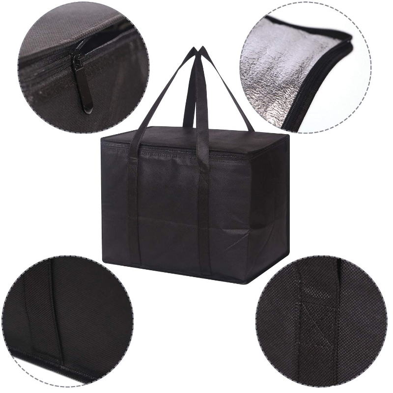 4 Pack Large Insulated Hot Or Cold Reusable Grocery Bags With Sturdy Zipper And Handles