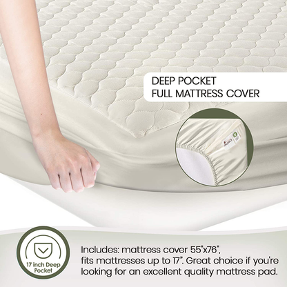 Whisper Organics 100% Organic Cotton Quilted Mattress Cover, 17" Deep - GOTS Certified (Twin)