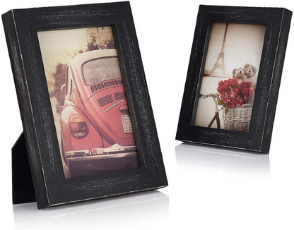 Emfogo 4x6 Picture Frame Photo Display for Tabletop Display Wall Mount Solid Wood High Definition Glass Photo Frame Pack of 2 Carbonized Black