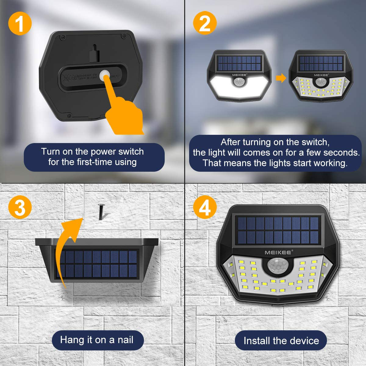 4 Pack Outdoor Waterproof IP65 Solar Lights with 120° Wide Angle