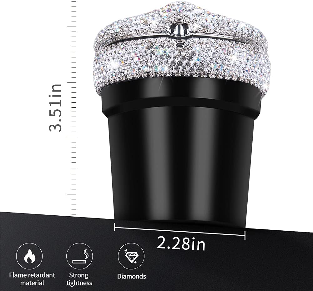eing Car Ashtray Portable Bling Cigarette Smokeless Cylinder Cup Holder with Blue LED Light Indicator,Car Accessories for Women,Ideal for Car,Home and Office,Black