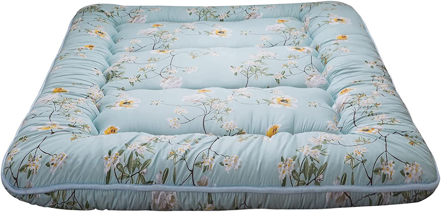 Floral Japanese Futon Floor Mattress, Bed Mattress Topper with Roll Up Design 