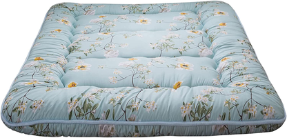 Floral Japanese Futon Floor Mattress, Bed Mattress Topper with Roll Up Design 